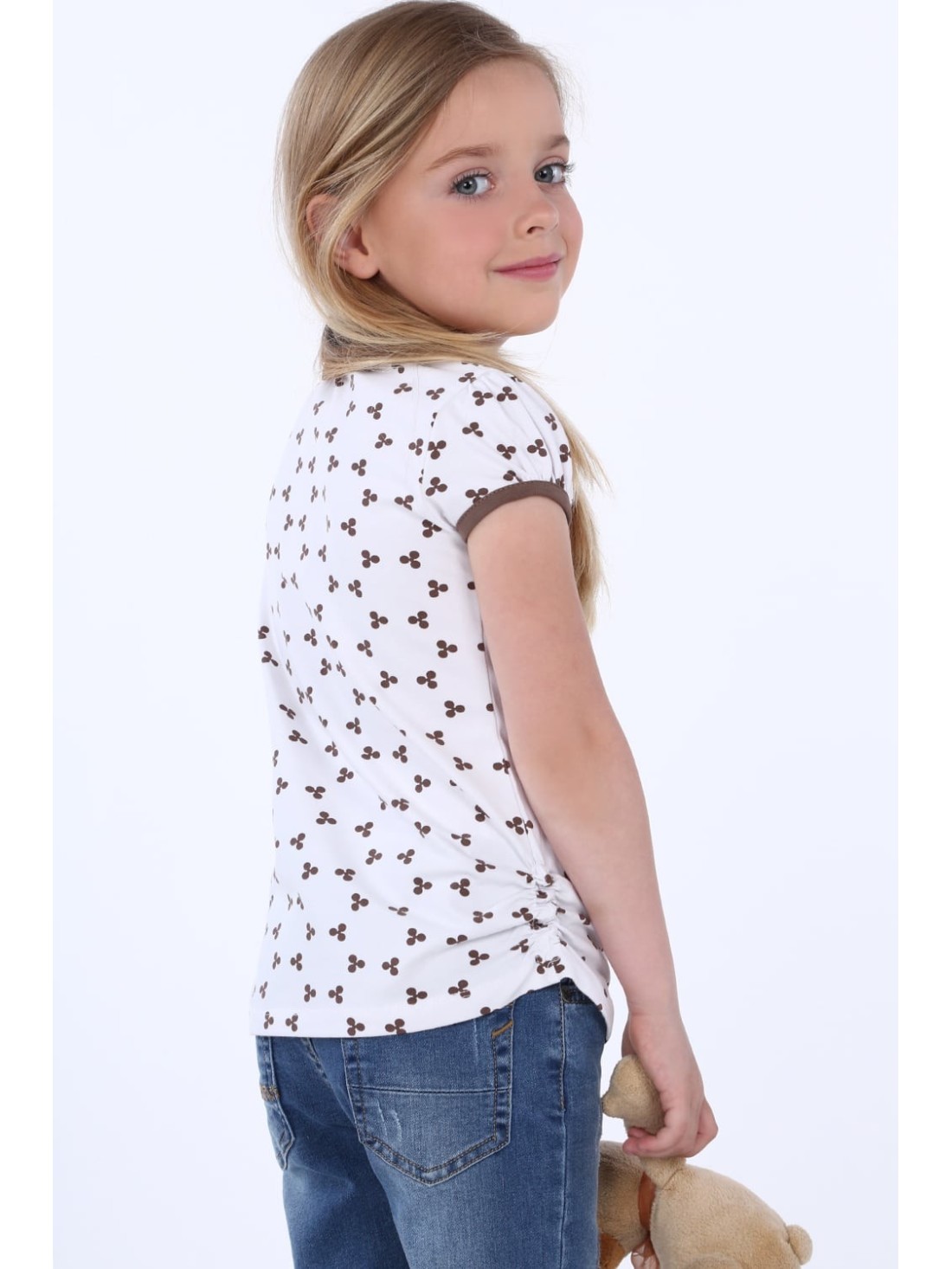 Girls\' blouse with patterns, white NDZ8197 - Online store - Boutique